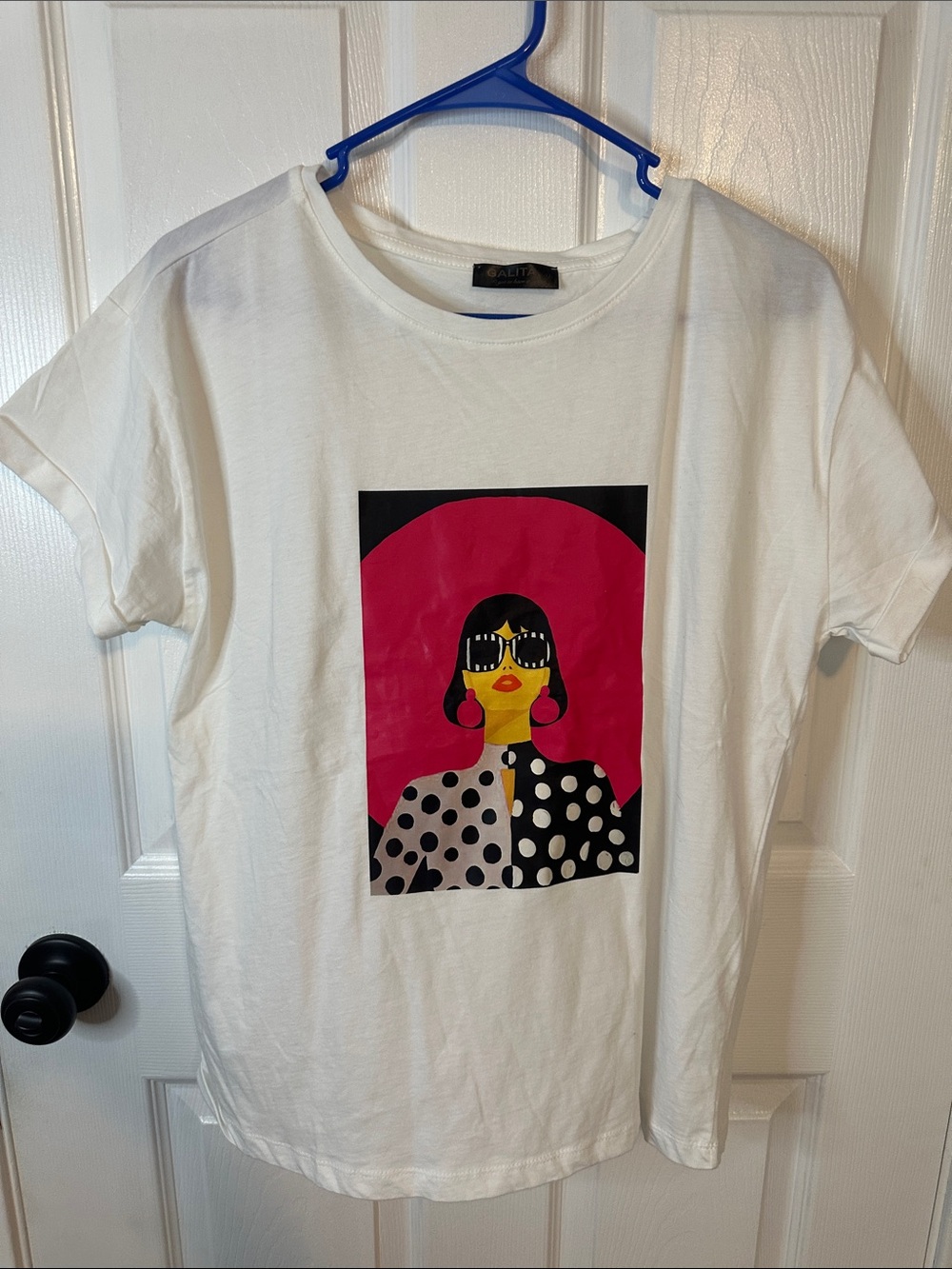 Galita Graphic White Tee with Pink & Black Pop Art